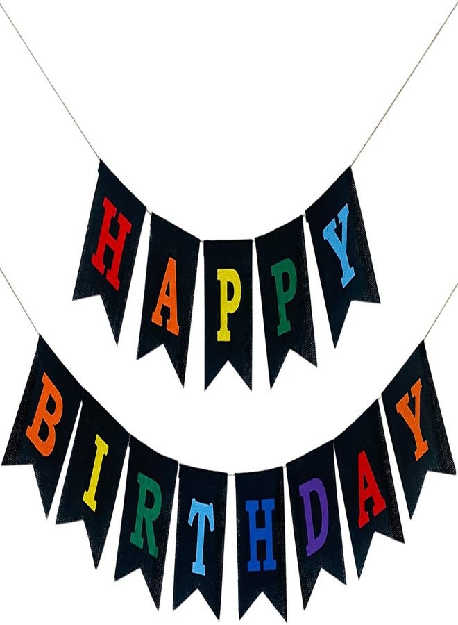 CROWNOS Colorful Happy Birthday Banner, Pre-strung Burlap Rainbow Happy Birthday Sign - Multi Color Reusable Birthday Party Decorations for Kids Boys Girls - Image 1